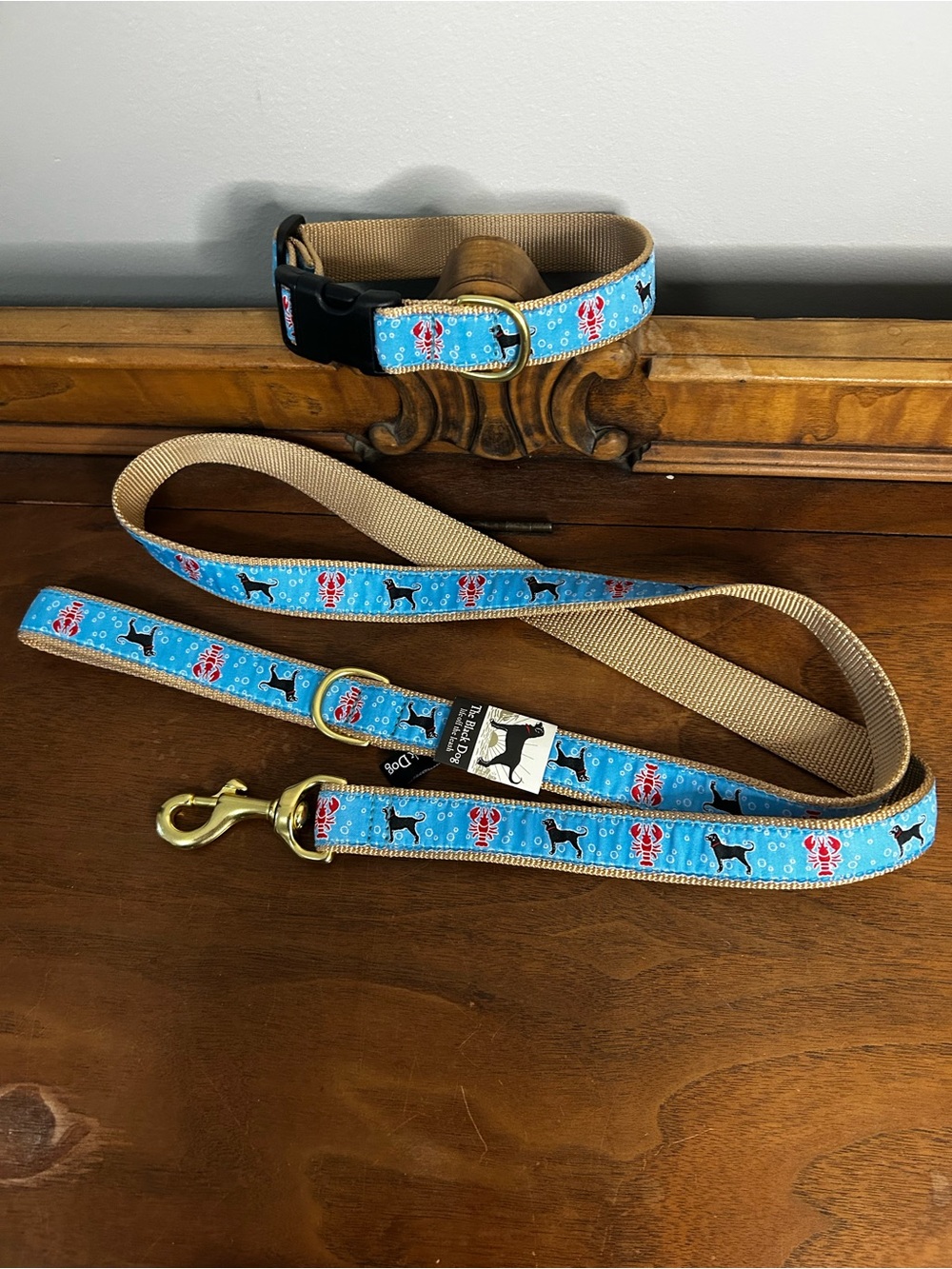 NWT, The Black Dog Lobster & Dog Silhouette Collar and Leash Set